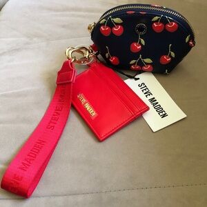Steve Madden Navy Cherry Coin Pouch with Red Wristlet Cardholder